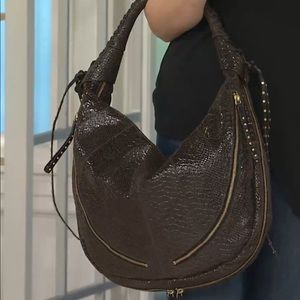 Oryany Expandable Anaconda Print Leather Hobo Bag